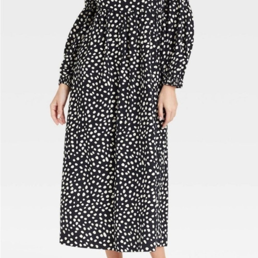 🌼 WHO WHAT WEARS‎ WOMENS MAXI LONG SLEEVE PILKA DOT dress Size XS.